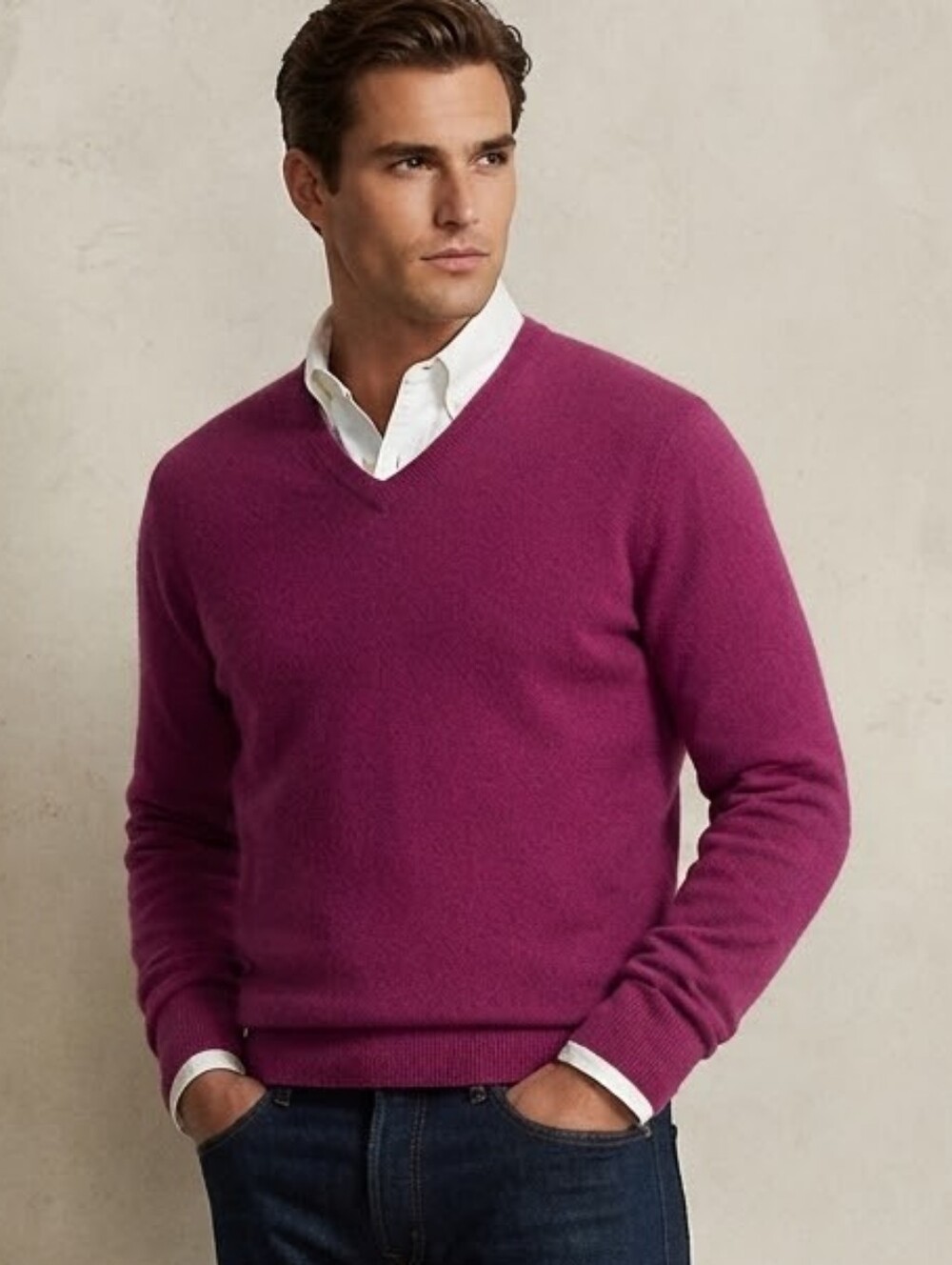 100 % Fine Merino Wool Knit Sweater Fuschia Sz XL Prep Preppy Academia Heritage